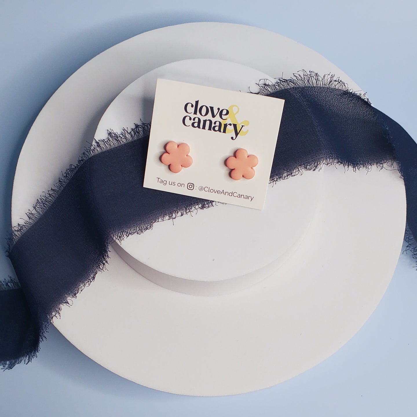 Coral Pink Flower Stud Earrings